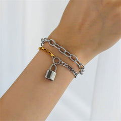 Two-Tone Lock Layered Charm Bracelet