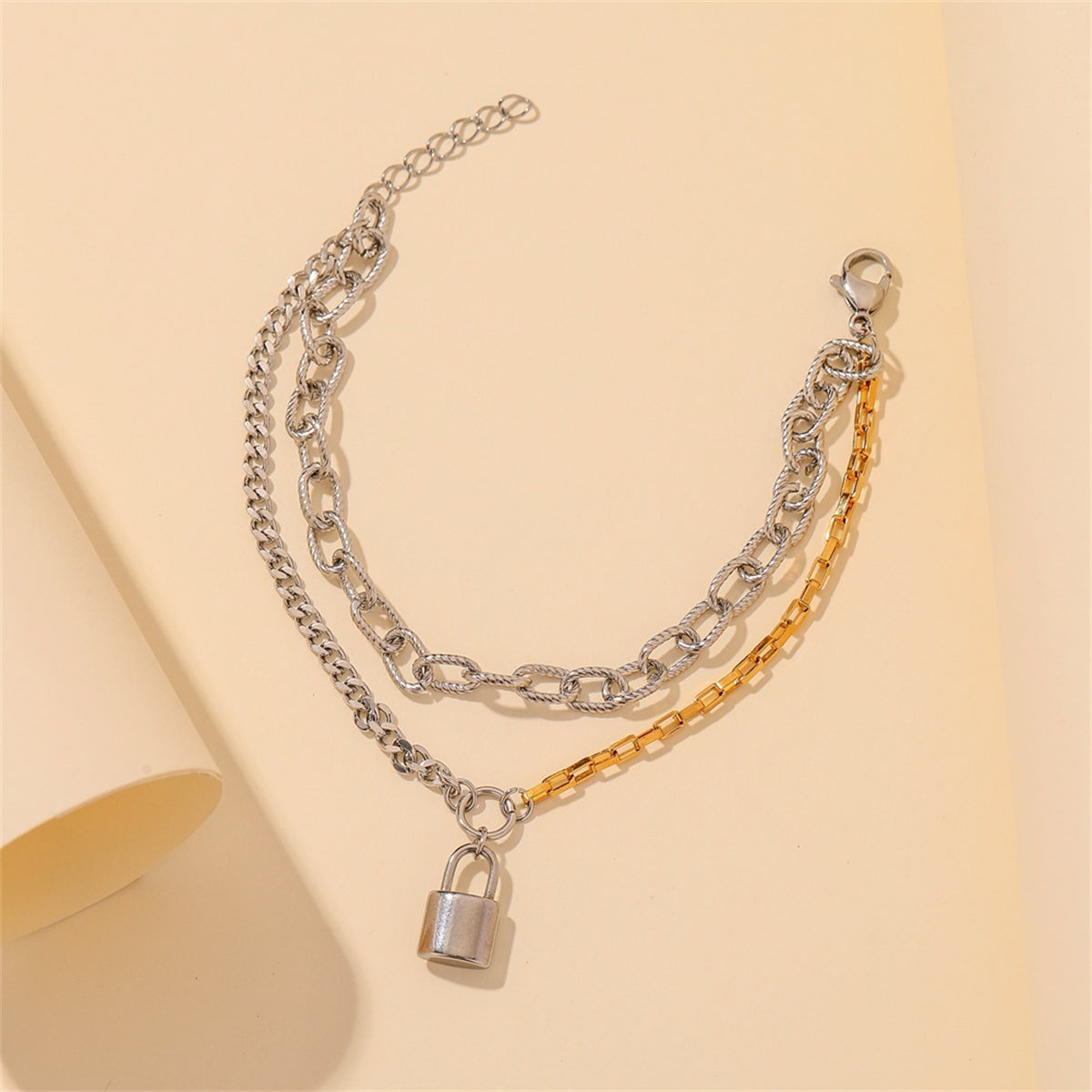 Two-Tone Lock Layered Charm Bracelet