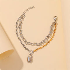 Two-Tone Lock Layered Charm Bracelet
