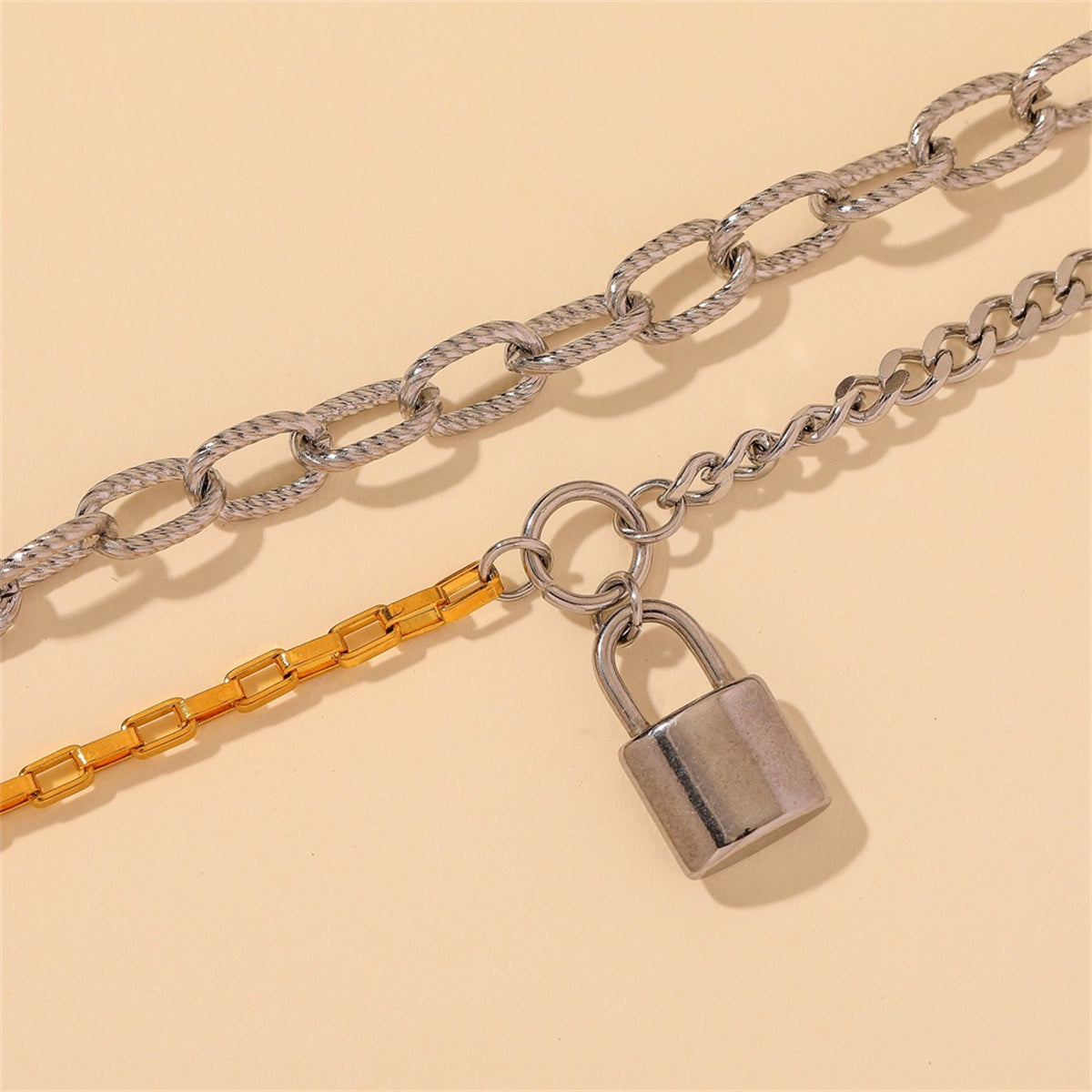 Two-Tone Lock Layered Charm Bracelet