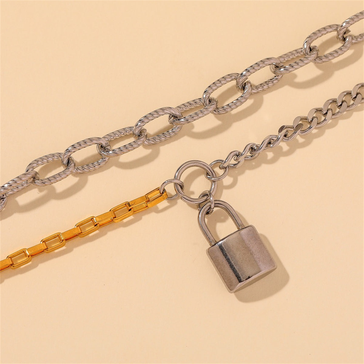 Two-Tone Lock Layered Charm Bracelet