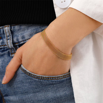 18K Gold-Plated Watch Belt Bracelet, gold bracelet for women, elegant gift for her, front view