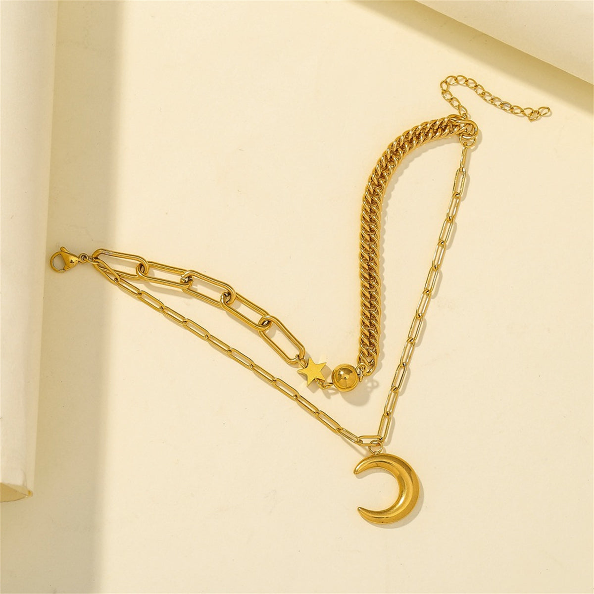 18K Gold-Plated Celestial Layered Bracelet, gold bracelet for women, everyday style, detail close-up