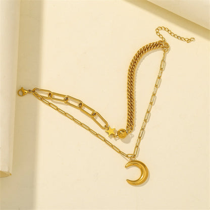 18K Gold-Plated Celestial Layered Bracelet, gold bracelet for women, everyday style, detail close-up