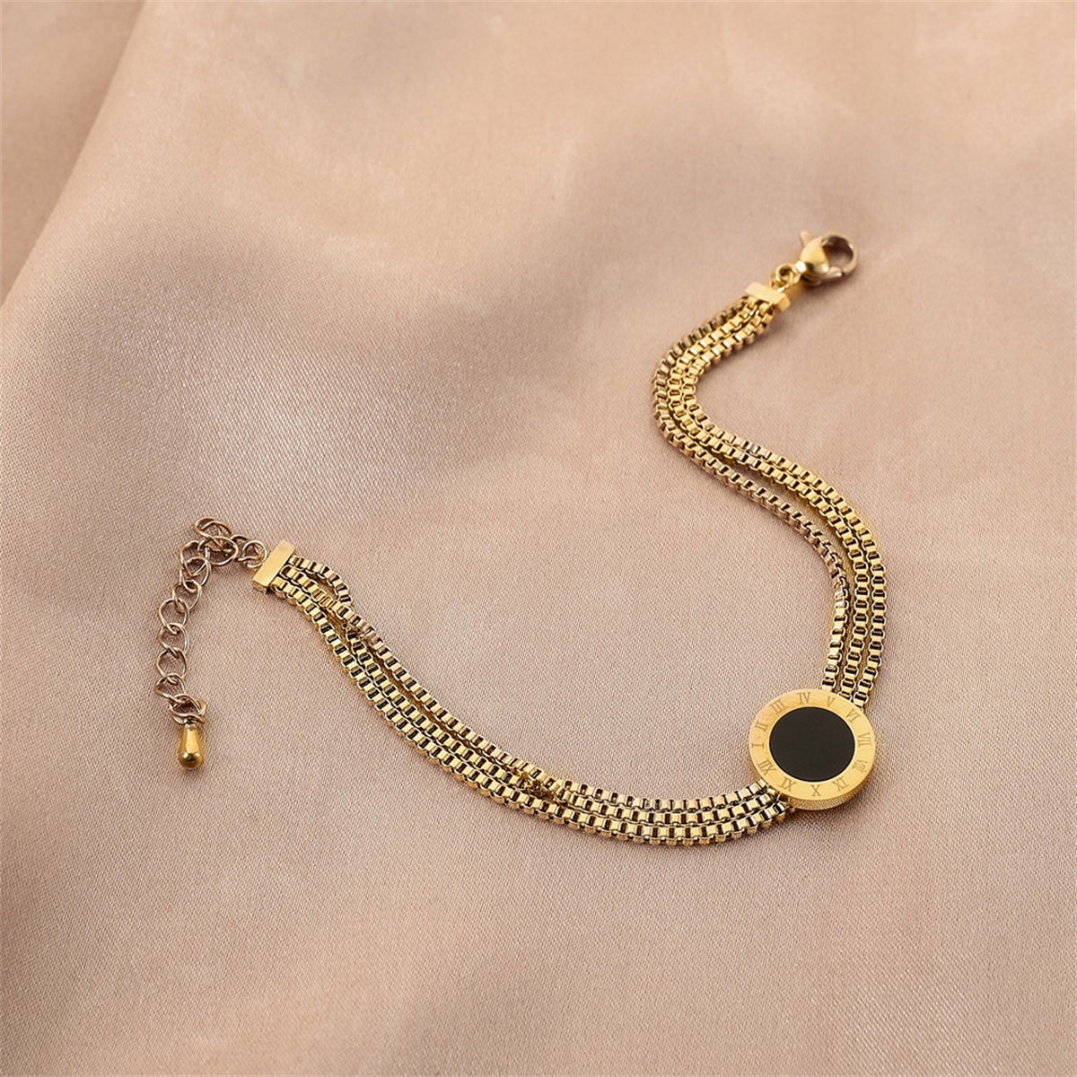 Black Acrylic & 18K Gold-Plated Roman Numeral Multi-Strand Bracelet