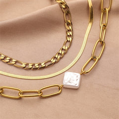 Pearl & 18K Gold-Plated Rhombus Anklet Set
