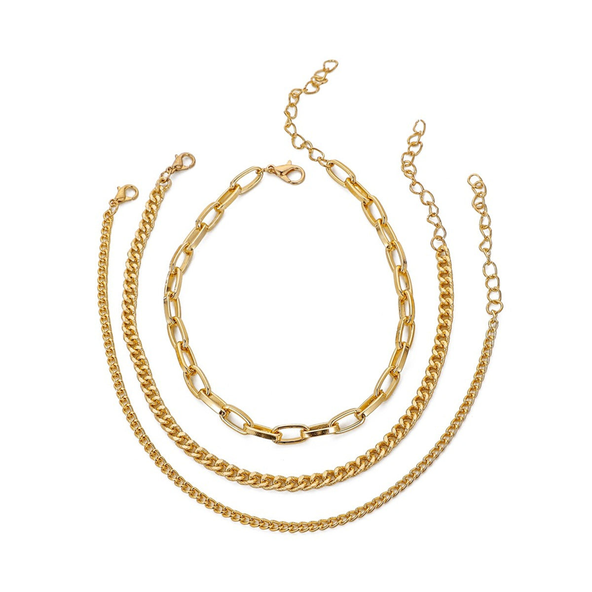 18K Gold-Plated Curb Chain Anklet Set
