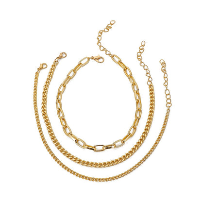 18K Gold-Plated Curb Chain Anklet Set, jewelry gift sets for women, vintage-inspired design, side view