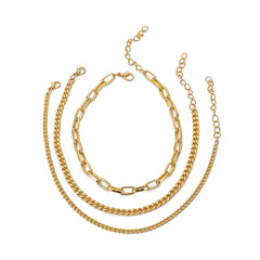 18K Gold-Plated Curb Chain Anklet Set