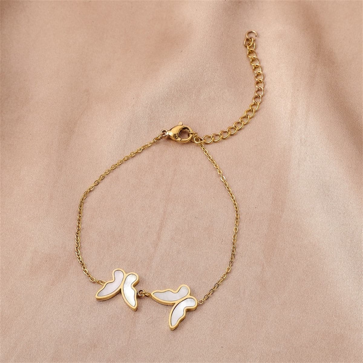 Shell & 18K Gold-Plated Double Butterfly Anklet