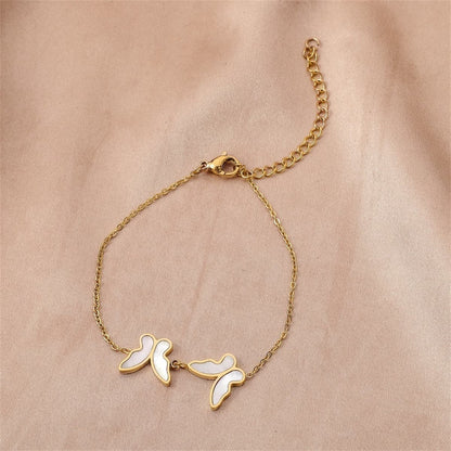 Shell and 18K Gold-Plated Double Butterfly Anklet, gold anklet bracelet, dainty minimalist design, side view