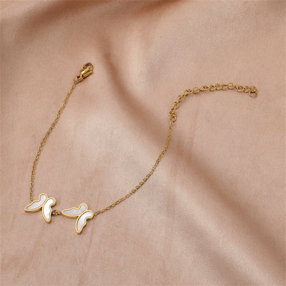Shell and 18K Gold-Plated Double Butterfly Anklet, gold anklet bracelet, dainty minimalist design, lifestyle look