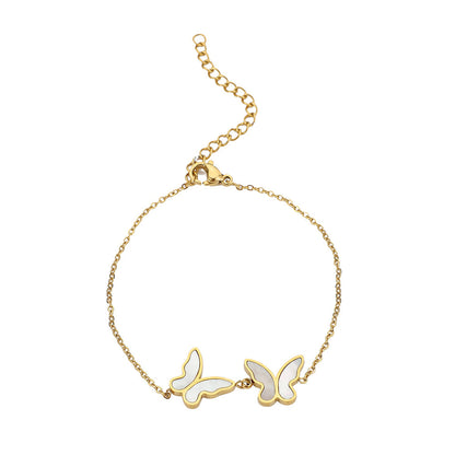 Shell and 18K Gold-Plated Double Butterfly Anklet, gold anklet bracelet, dainty minimalist design, detail close-up