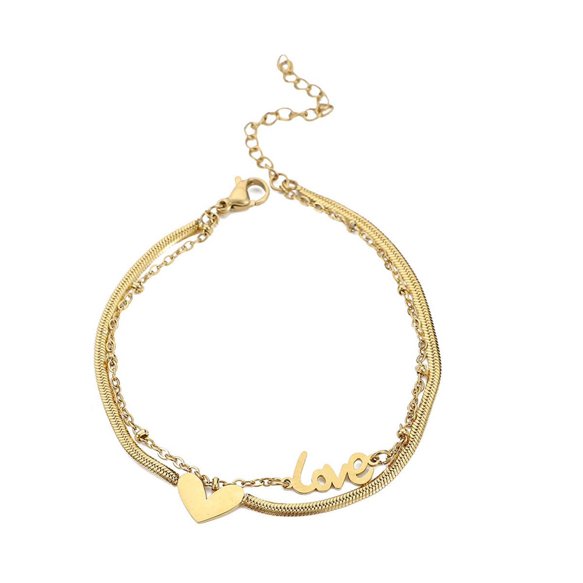 18K Gold-Plated Heart 'Love' Layered Anklet, gold anklet bracelet, vintage-inspired design, lifestyle look