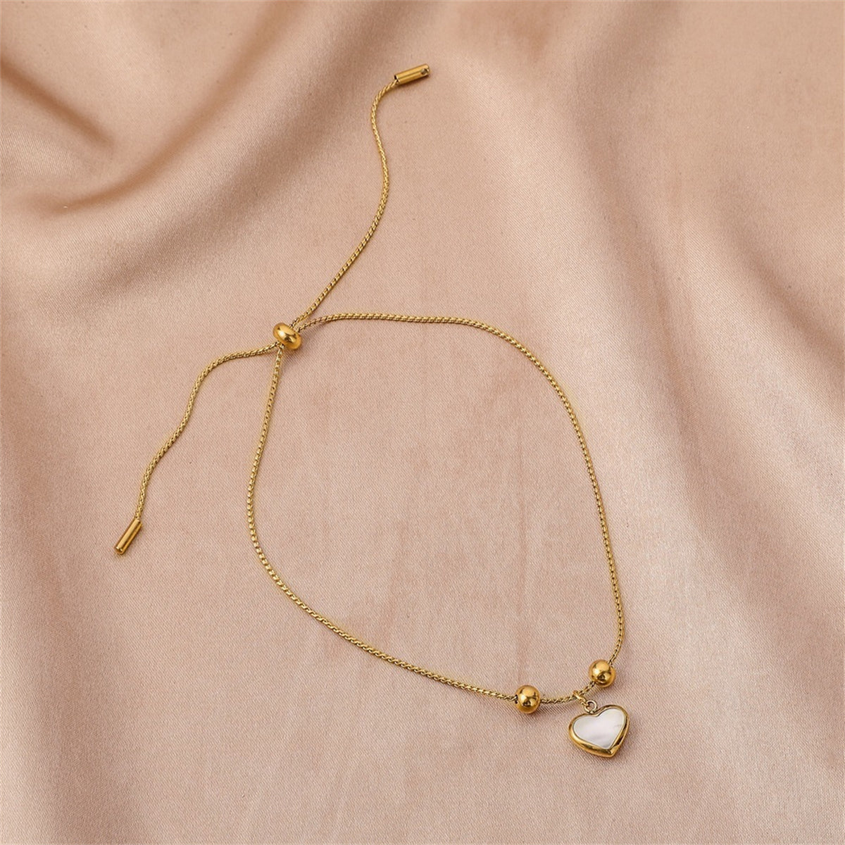 White Shell & 18K Gold-Plated Heart Charm Adjustable Bracelet