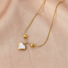 White Shell & 18K Gold-Plated Heart Charm Adjustable Bracelet