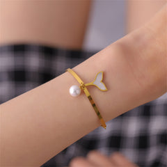 Pearl & White Shell 18K Gold-Plated Fishtail Charm Bracelet