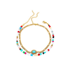 Multicolor Howlite & Pearl Oval Charm Anklet Set