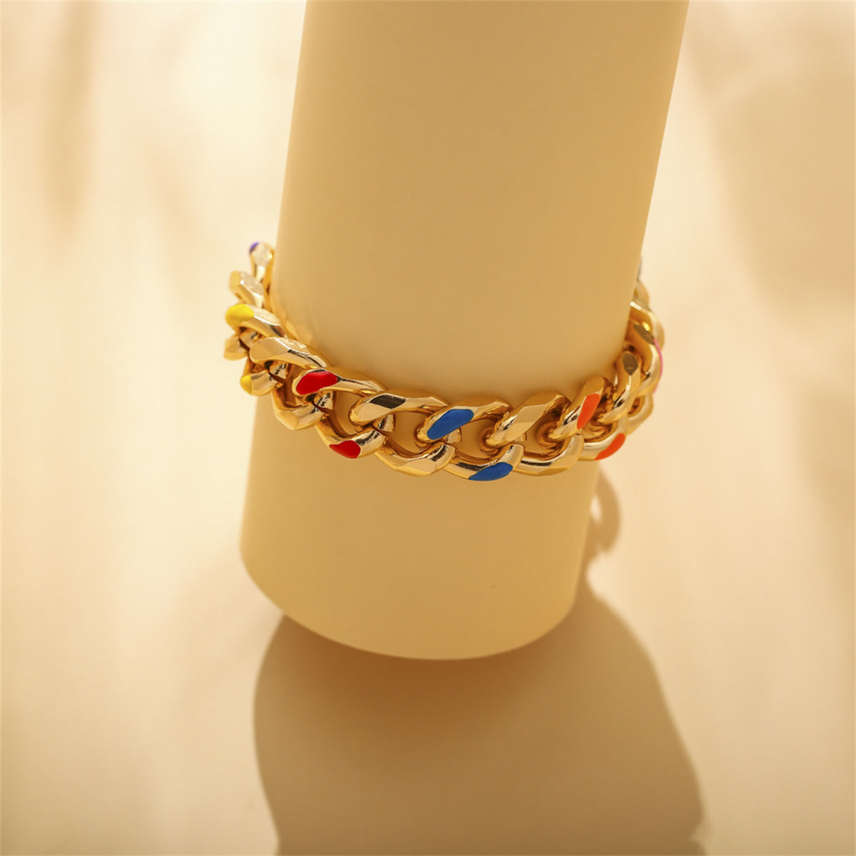 Pink Enamel and 18K Gold-Plated Curb Chain Bracelet, gold bracelet for women, elegant gift for her, lifestyle look