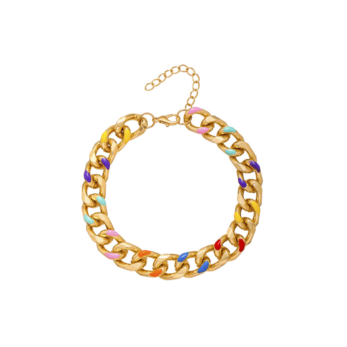 Pink Enamel and 18K Gold-Plated Curb Chain Bracelet, gold bracelet for women, elegant gift for her, styled look