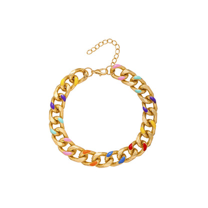Pink Enamel and 18K Gold-Plated Curb Chain Bracelet, gold bracelet for women, elegant gift for her, styled look