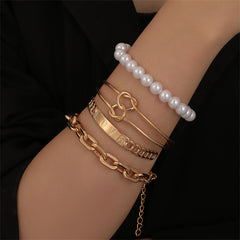 Pearl & 18K Gold-Plated 'LOVE' Knot Cuff Bracelet Set