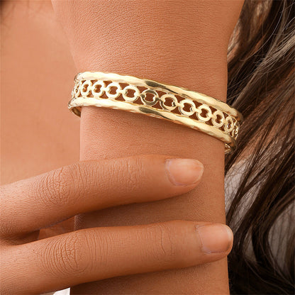 18K Gold-Plated Cable Cuff, gold bracelet for women, elegant gift for her, side view