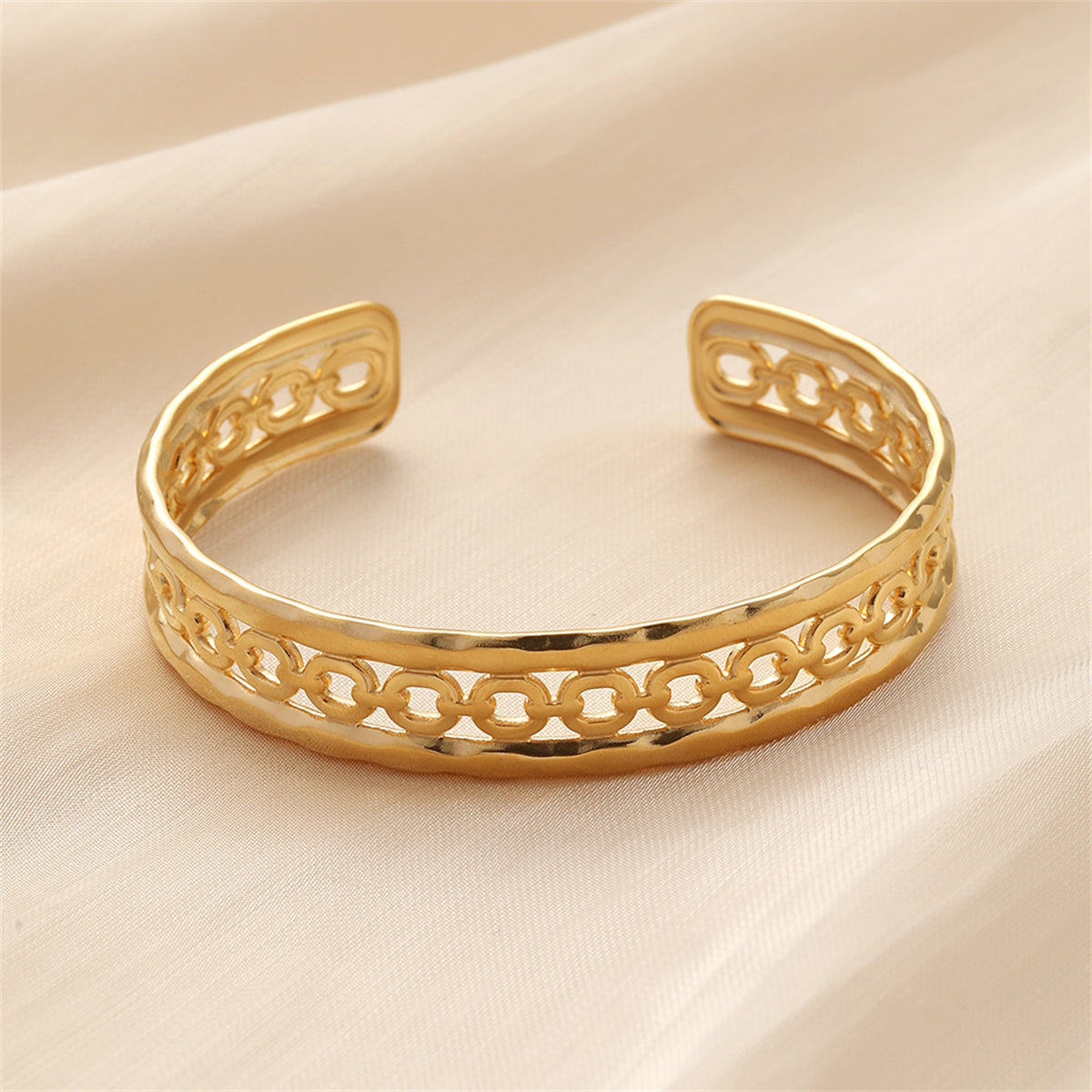 Exquisite 18K gold-plated cable cuff bracelet showcasing intricate patterns, a must-have accessory for any fashion enthusiast.