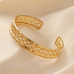 Beautifully crafted 18K gold-plated cable cuff bracelet with intricate designs, a timeless piece for any jewelry lover.