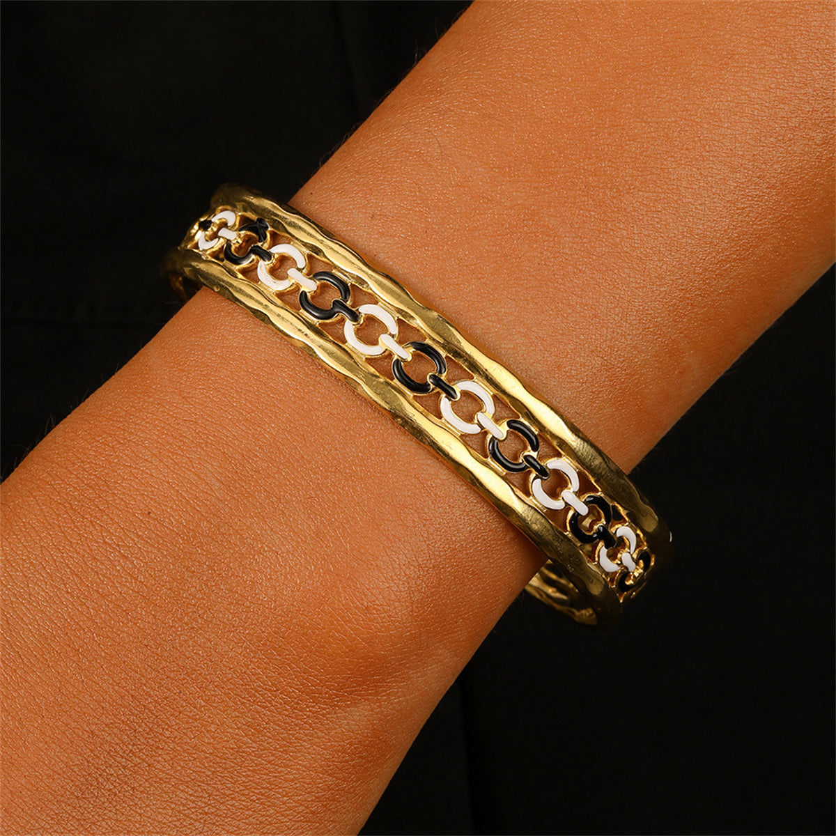 Black Enamel & 18K Gold-Plated Cable Cuff