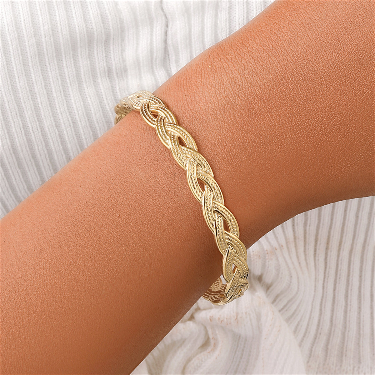 18K Gold-Plated Twine Cuff, gold bracelet for women, dainty minimalist design, front view