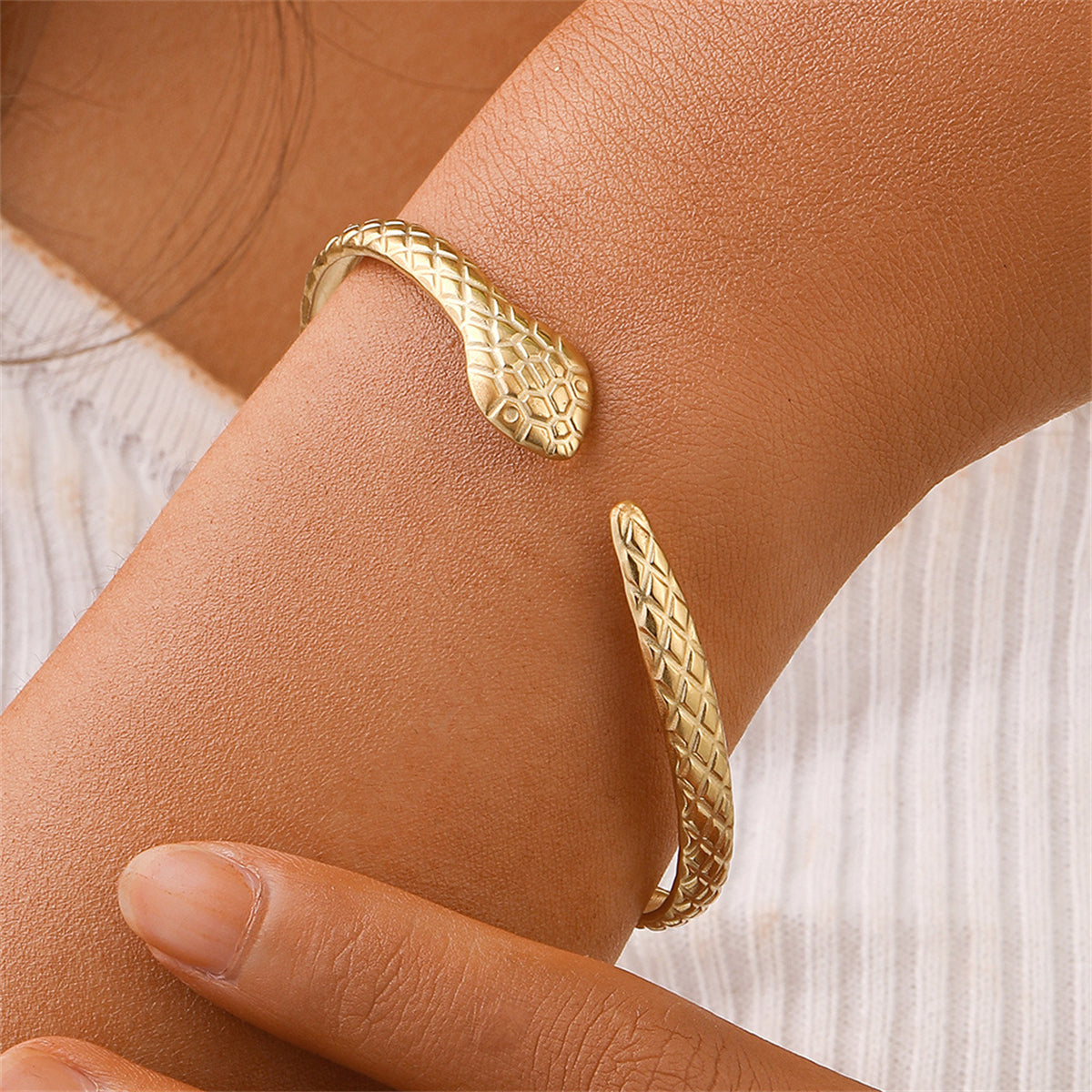 18K Gold-Plated Snake Cuff, gold bracelet for women, elegant gift for her, front view