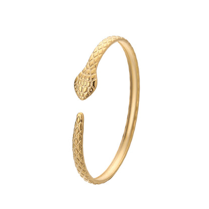18K Gold-Plated Snake Cuff, gold bracelet for women, elegant gift for her, lifestyle look