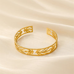 Beautifully crafted 18K gold-plated cuff bracelet with intricate botanical motifs, perfect for any fashion-forward individual.