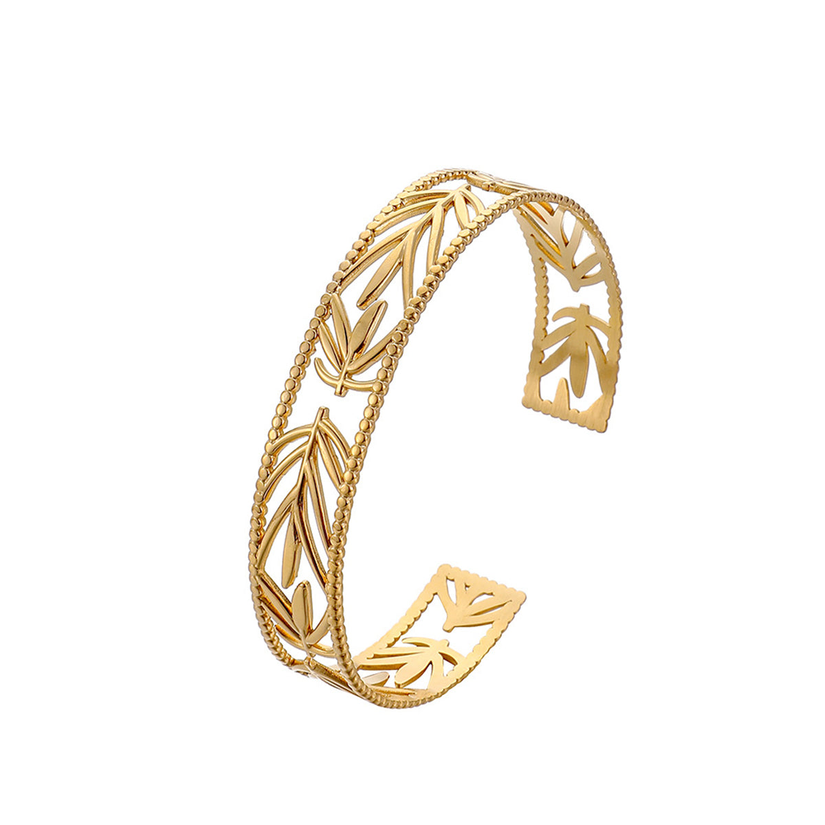 Luxurious 18K gold-plated cuff bracelet adorned with intricate designs, a statement piece for any jewelry lover.