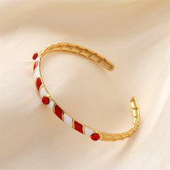 Red Cubic Zirconia & Enamel 18K Gold-Plated Stripe Cuff