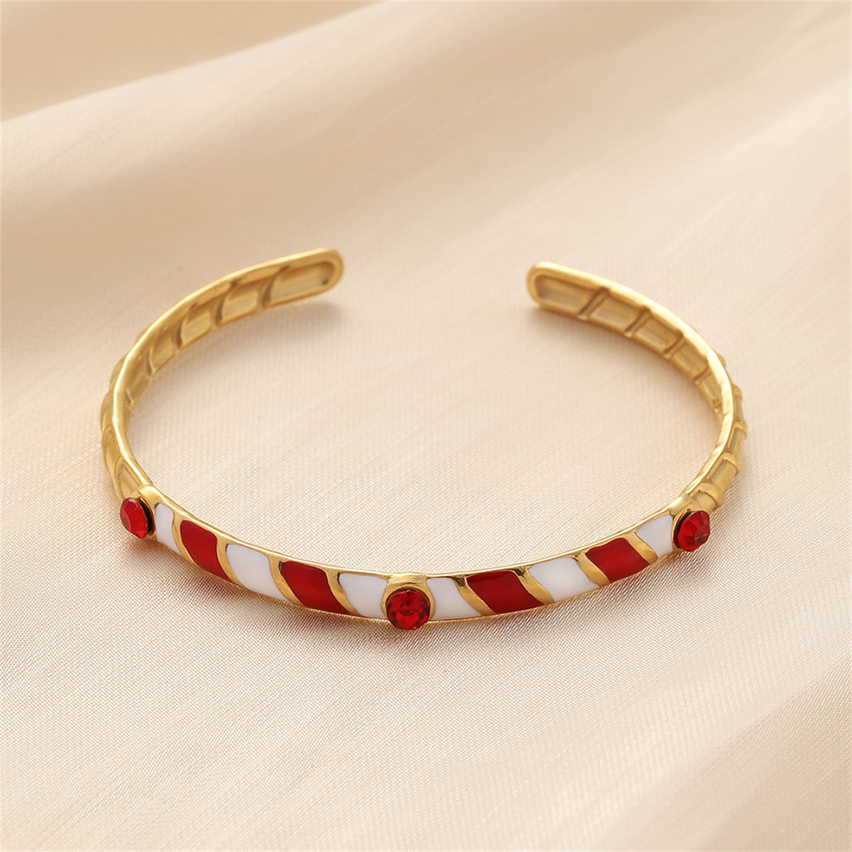 Red Cubic Zirconia & Enamel 18K Gold-Plated Stripe Cuff