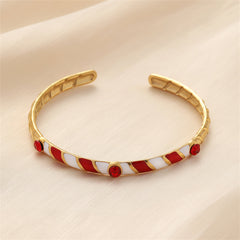 Red Cubic Zirconia & Enamel 18K Gold-Plated Stripe Cuff