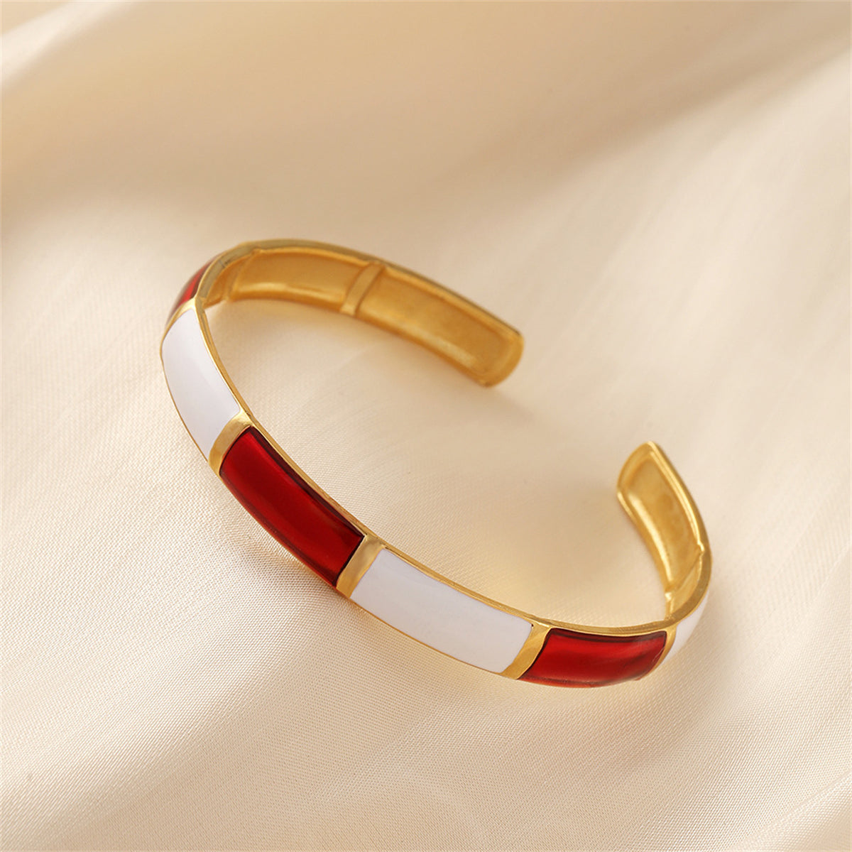 Red Enamel & 18K Gold-Plated Bamboo Cuff
