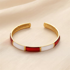 Red Enamel & 18K Gold-Plated Bamboo Cuff