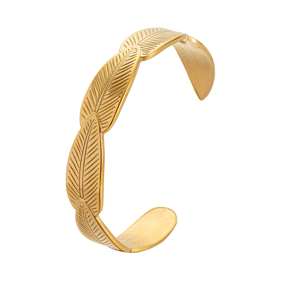 18K Gold-Plated Linked Feather Cuff, gold bracelet for women, dainty minimalist design, lifestyle look