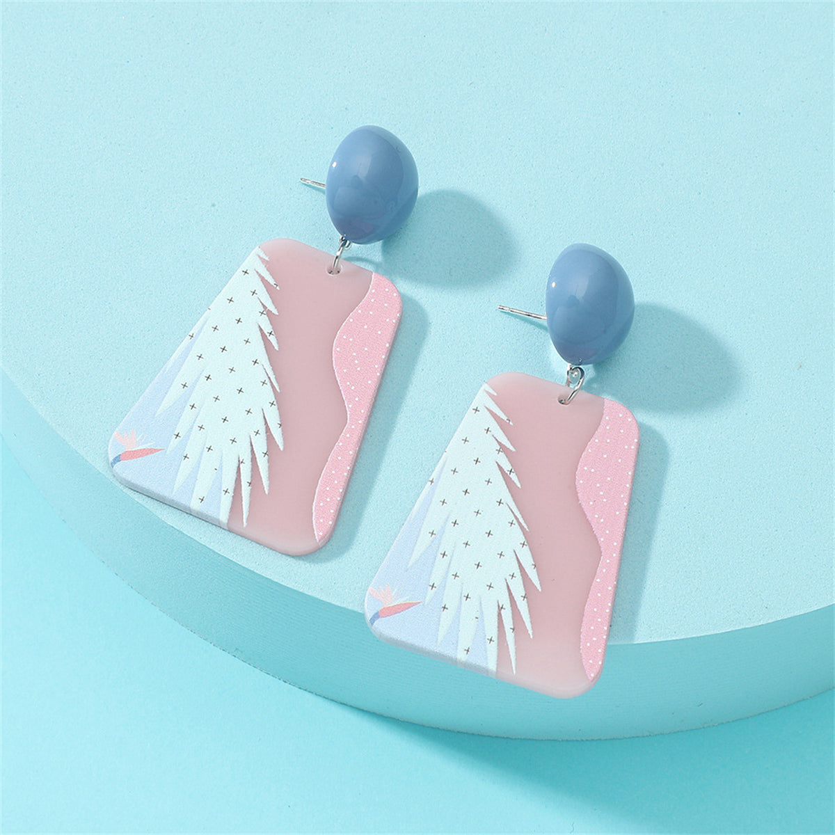 Pink & Blue Abstract Palm Leaf Drop Earrings