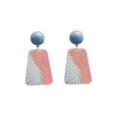 Pink & Blue Abstract Palm Leaf Drop Earrings