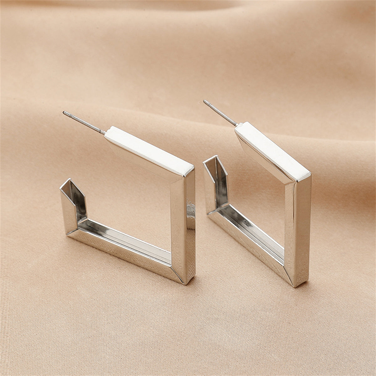 Silver-Plated Square Drop Earrings