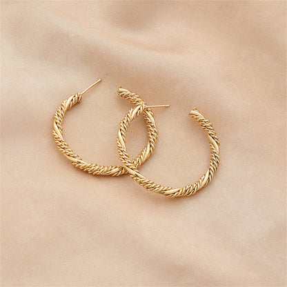 18K Gold-Plated Twine Hoop Earrings, elegant gift for her, front view