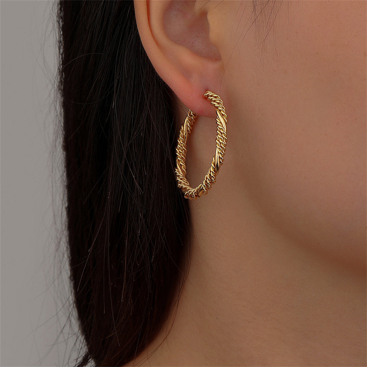 18K Gold-Plated Twine Hoop Earrings, elegant gift for her, side view