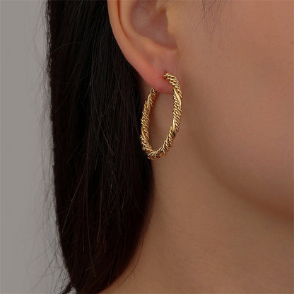 18K Gold-Plated Twine Hoop Earrings, elegant gift for her, side view