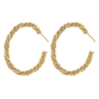 18K Gold-Plated Twine Hoop Earrings, elegant gift for her, detail close-up