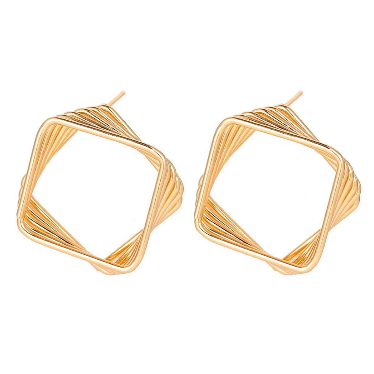 18K Gold-Plated Stacked Rhombus Drop Earrings, gold stud earrings for women, vintage-inspired design, side view