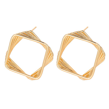18K Gold-Plated Stacked Rhombus Drop Earrings, gold stud earrings for women, vintage-inspired design, side view